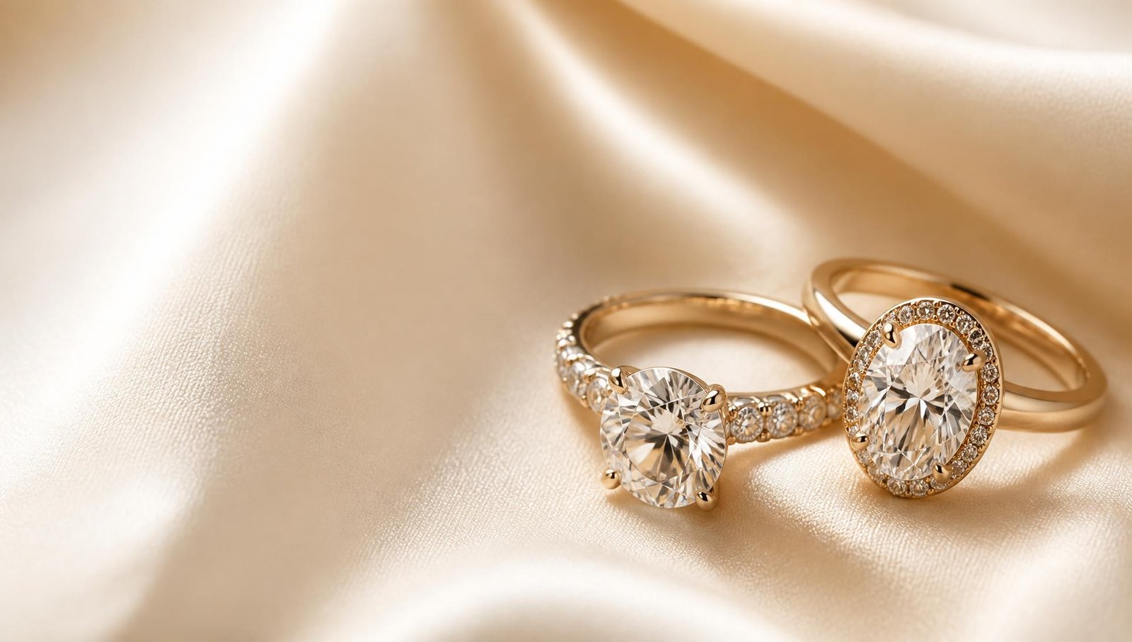 Diamond engagement rings on silk